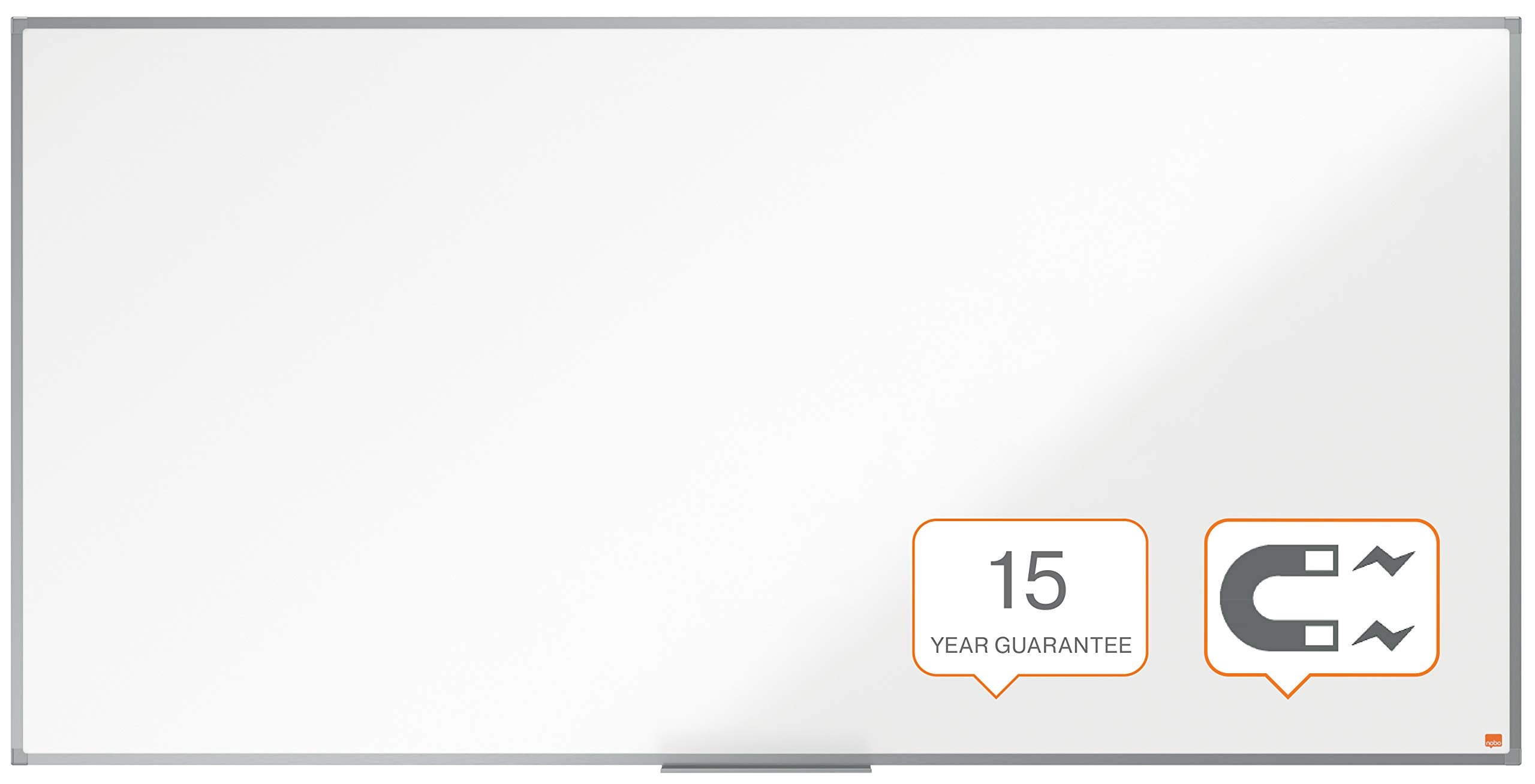 Nobo magnetisches Whiteboard aus Stahl, 90 x 180 cm, Aluminiumrahmen, Traditionelle Eckmontage, Inkl. Stiftablage, Weiß, Essence-Serie, 1915450
