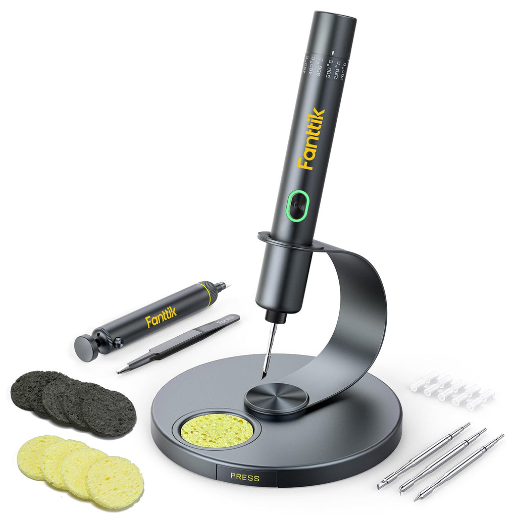 Fanttik T1 Max Präzisions Lötkolben Set, 7 Sek. schnelles Aufheizen，6 Temperatur Einstellbar 200~450 ℃, 4 Lötspitzen (C210), 360° drehbarer Ständer, Lötkolben für Reparaturen