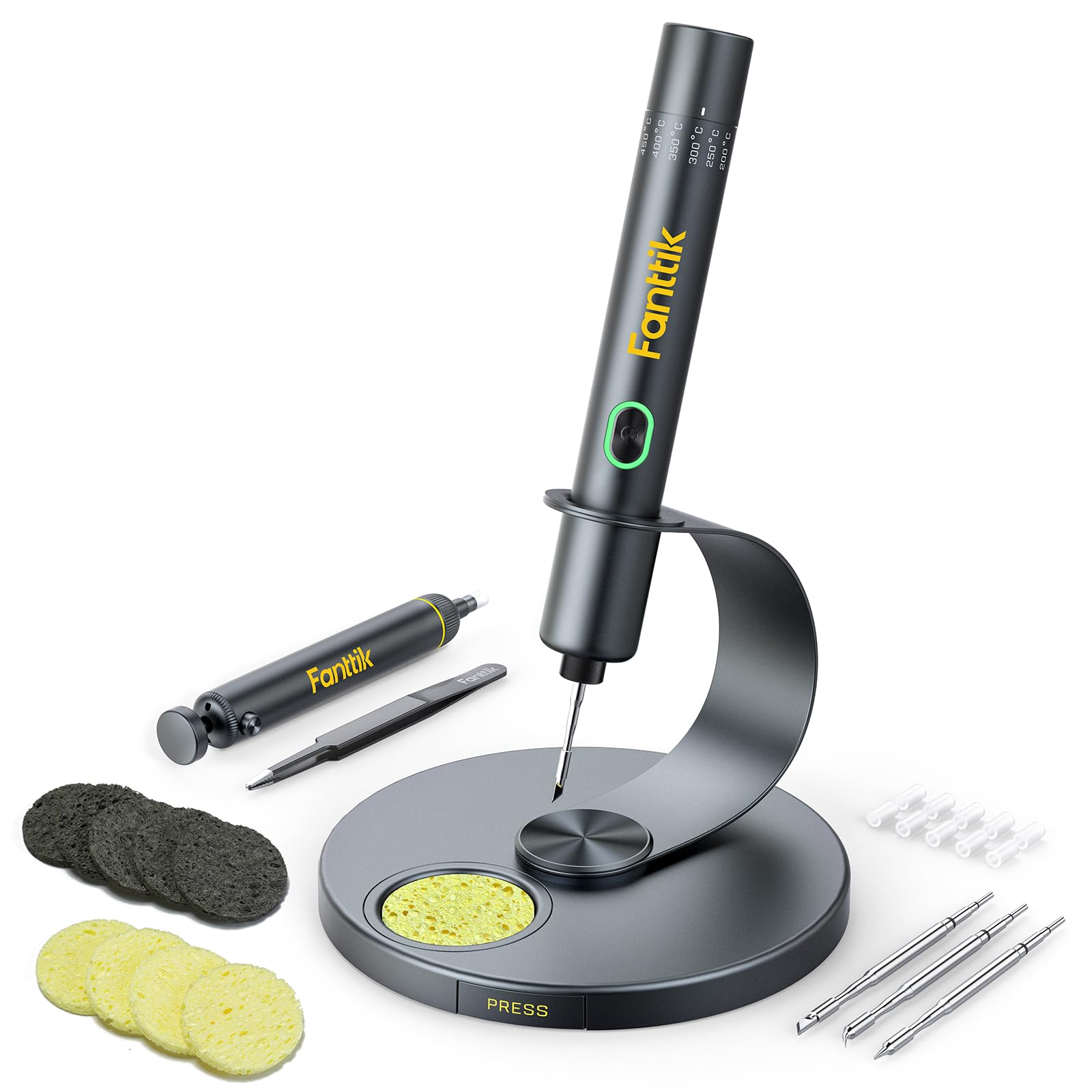 Fanttik T1 Max Präzisions Lötkolben Set, 7 Sek. schnelles Aufheizen，6 Temperatur Einstellbar 200~450 ℃, 4 Lötspitzen (C210), 360° drehbarer Ständer, Lötkolben für Reparaturen