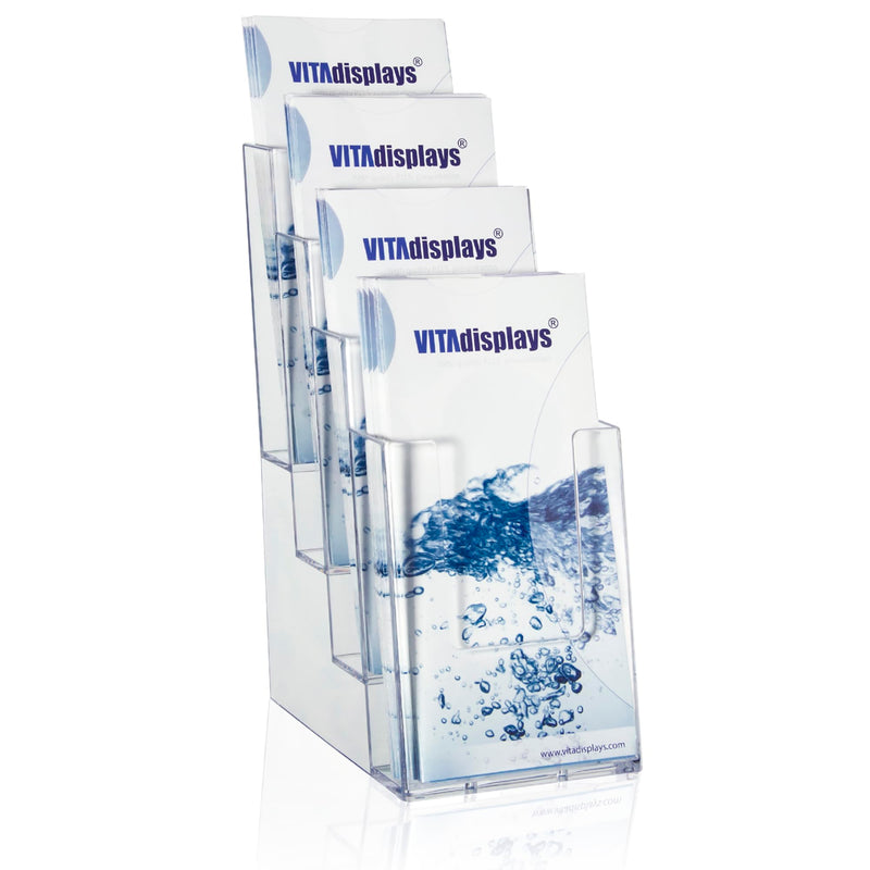 taymar 4C110 Prospekthalter/Flyerhalter 4 Fächer DIN Lang (DL), Polystyrol, Transparent