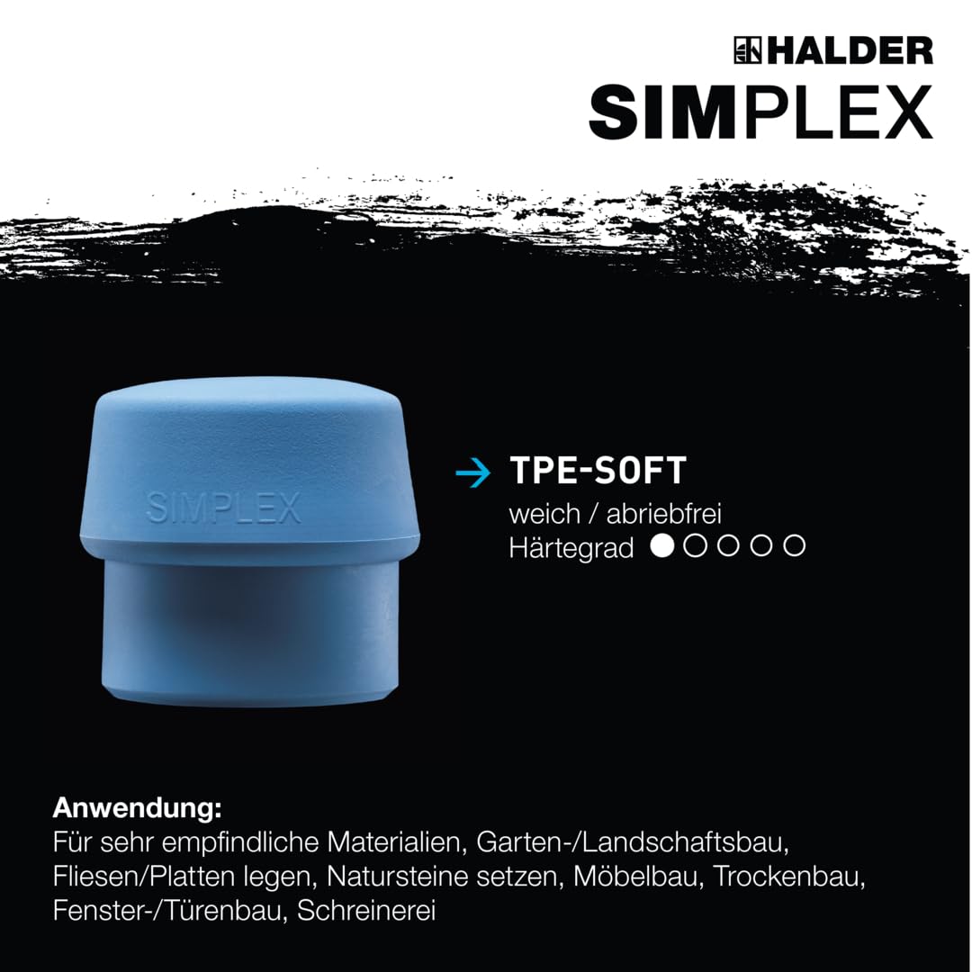 SIMPLEX-Schonhammer, TPE-soft/Nylon; mit Tempergussgehäuse und hochwertigem Holzstiel | D=40 mm | 3018.040