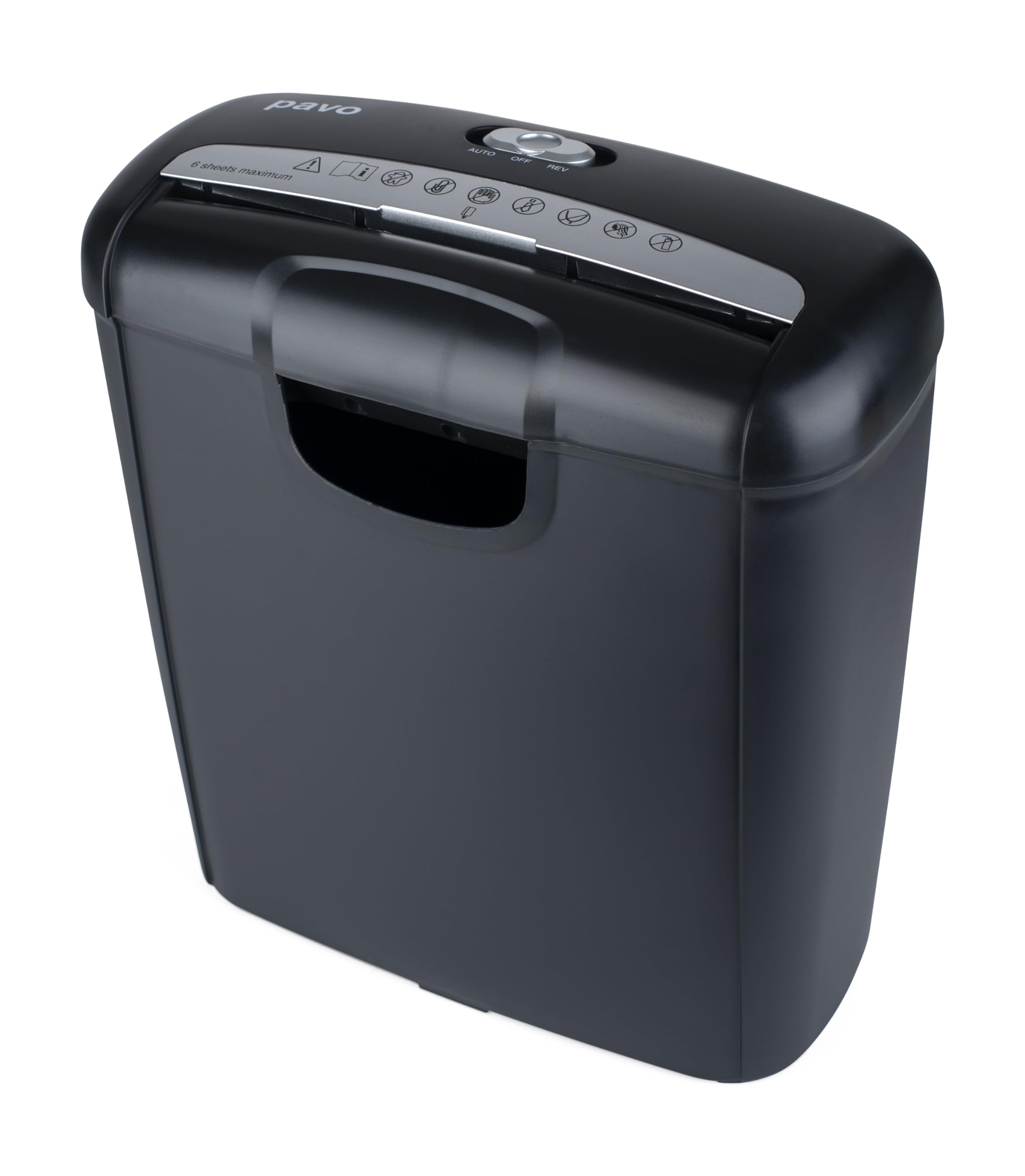 Pavo - Premium Aktenvernichter bis zu 6 Blatt, Streifenschnitt, Kreditkartenvernichter mit Papierkorb, 10 l, Schwarz, 8029310