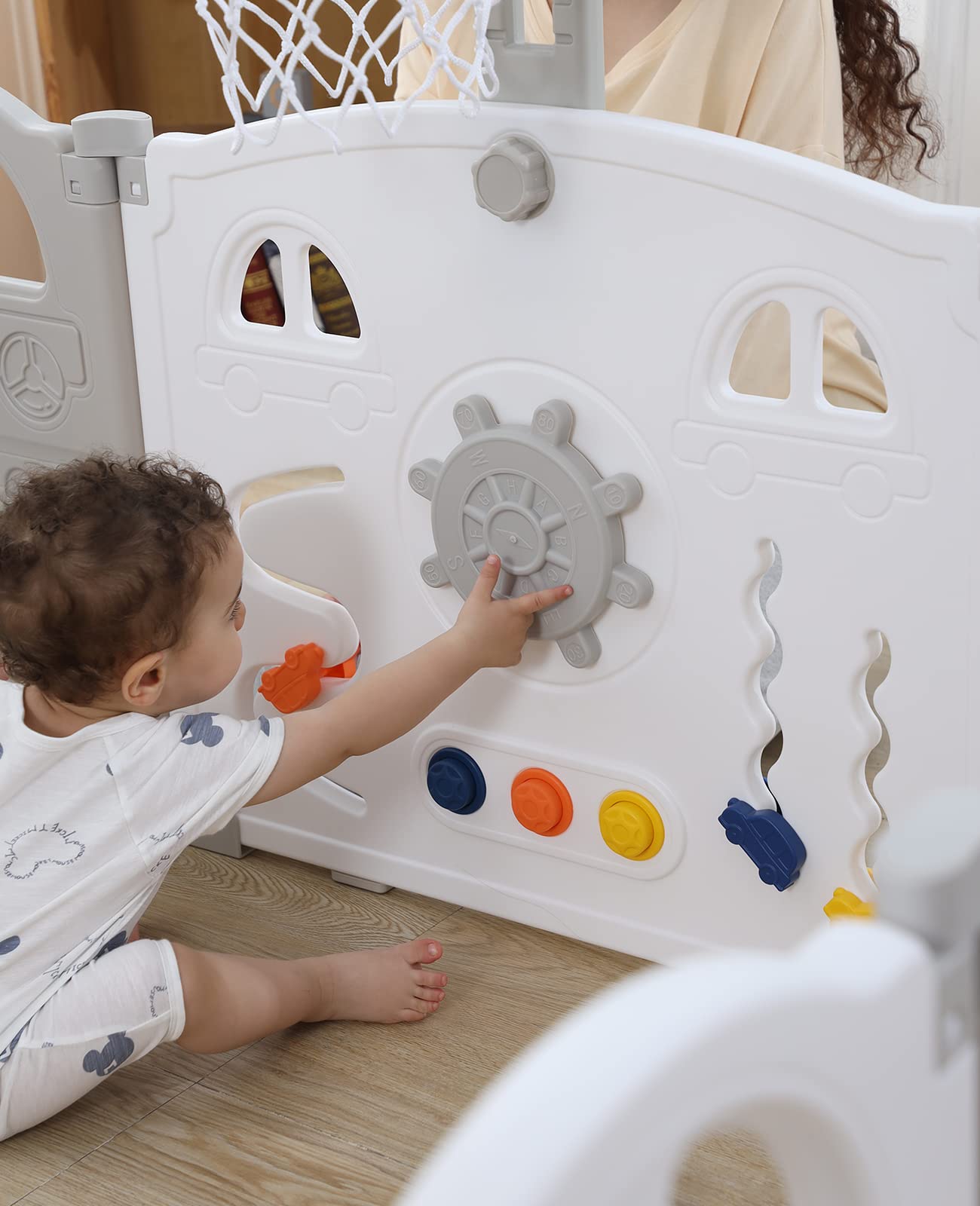 UBRAVOO Faltbarer Baby-Laufstall mit Mini-Basketballkorb und 50 farbigen Pit-Bällen, Auto-Laufstall für Babys und Kleinkinder, großes und lustiges Indoor-Aktivitätszentrum, EDP001 (14-Panel)