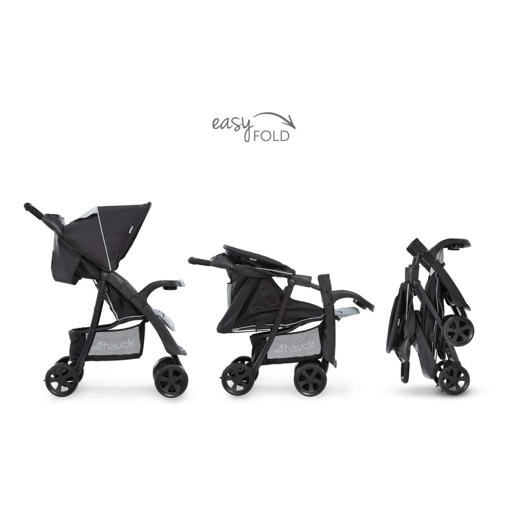hauck Shopper Neo II, Schwarz Grau - Kinderbuggy mit Liegeposition ab Geburt bis 22 kg, 2x Tablett mit Getränkehalter, Einhändig Klein Zusammenklappbar, Tasche im Verdeck, XL Korb