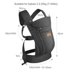 vrbabies Babytrage für Neugeborene ab Geburt,Ergonomische,mit Verstellbarer Gürtel,Baby Bauchtrage Rückentrage,Leicht＆Atmungsaktiv-4-15kg(Schwarz - mit Gürtel)