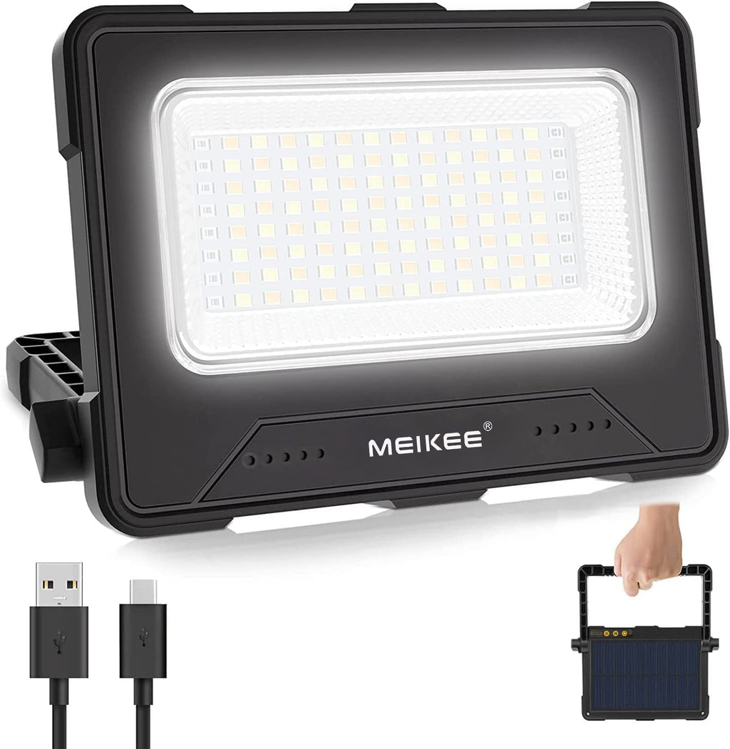 MEIKEE 80W Led Arbeitsleuchte 12000MAH LED Baustrahler Akku Strahler 4 Lichtmodi Campinglampe Tragbar 5 Helligkeiten Solar USB-Aufladung Akku Lampe für Camping, Garage, Bau, Reparatur, Notfall 2PCS