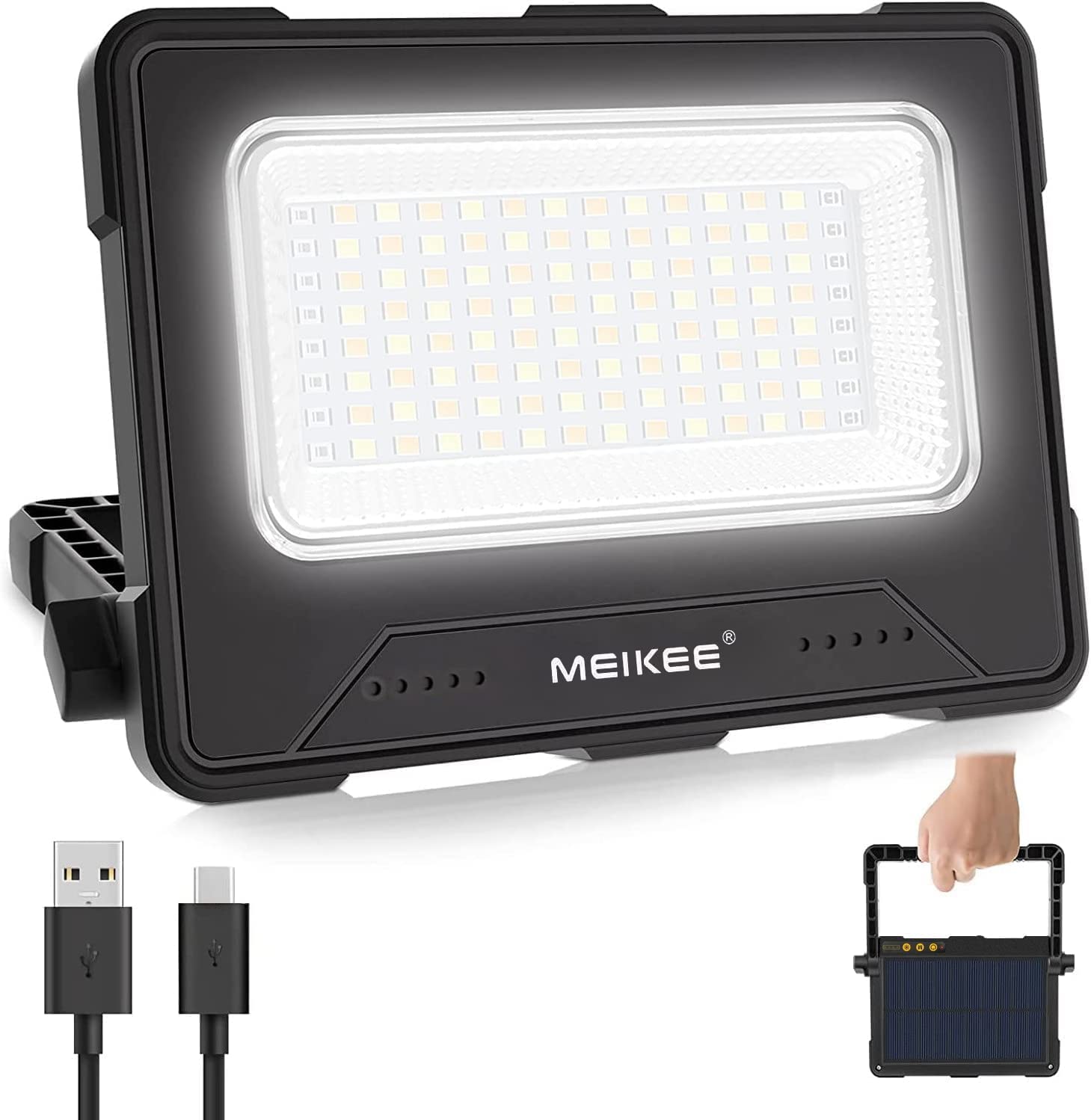 MEIKEE 80W Led Arbeitsleuchte 12000MAH LED Baustrahler Akku Strahler 4 Lichtmodi Campinglampe Tragbar 5 Helligkeiten Solar USB-Aufladung Akku Lampe für Camping, Garage, Bau, Reparatur, Notfall 2PCS