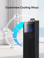 FOHERE Leiser Turmventilator, 91CM Oszillierender Stand Ventilator mit Kühlung Fernbedienung, 12-Stunden-Timer und Schlafmodus, Tragbarer Ventilator ohne Flügel für Schlafzimmer, Schwarz