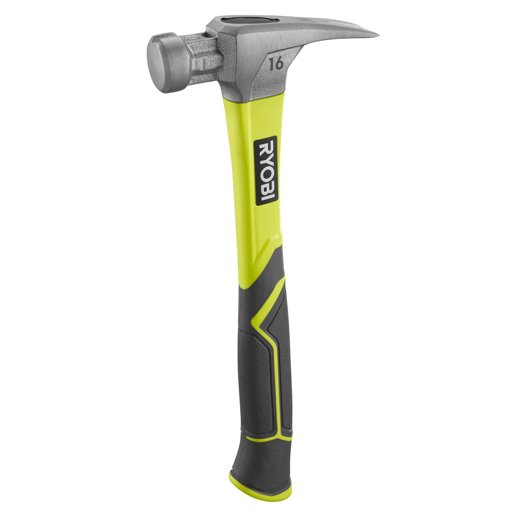 RYOBI Klauenhammer RH16FSS, Magnetischer Nagelhalter, 450 g, glatte Schlagfläche, Rutschfester Griff