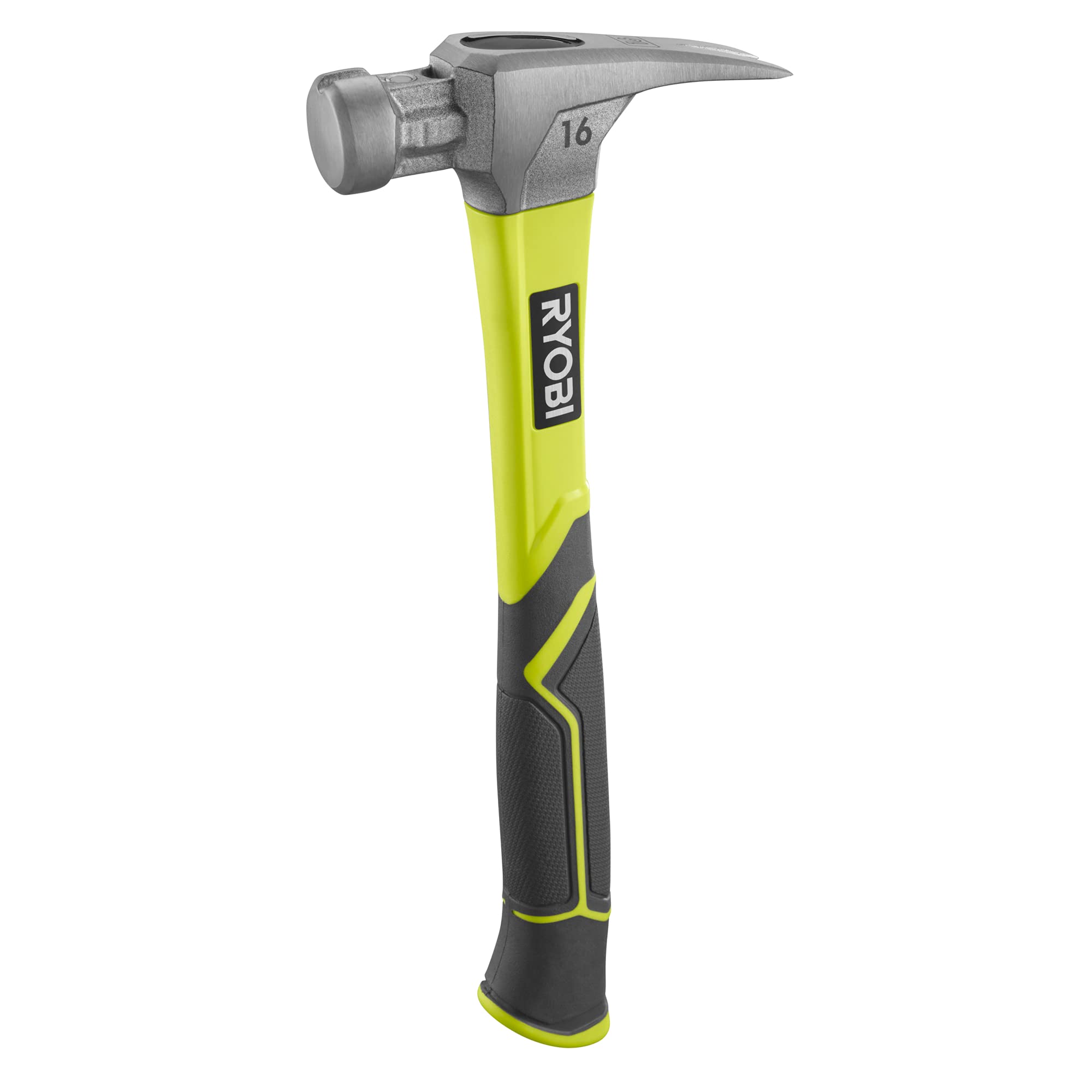 RYOBI Klauenhammer RH16FSS, Magnetischer Nagelhalter, 450 g, glatte Schlagfläche, Rutschfester Griff