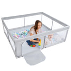 BEJOY Großer Laufstall Laufgitter XXL 180*200 cm, Kompakt und Stark, Schaumstoffschutz Rutschfester mit Transparentem, Atmungsaktivem Netz, Reißverschluss für Babys & Kleinkinder Indoor & Outdoor