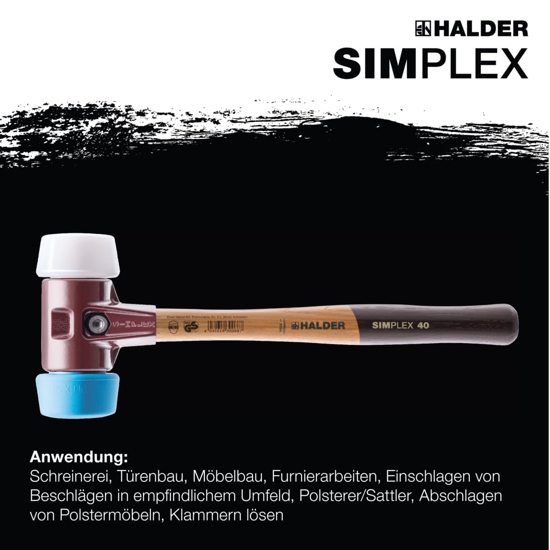 SIMPLEX-Schonhammer, TPE-soft/Superplastik; mit Tempergussgehäuse und hochwertigem Holzstiel | D=50 mm | 3017.051