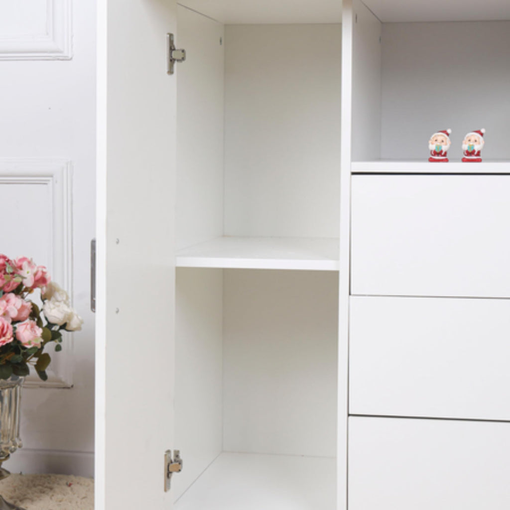 ecomi Wickelkommode Wickeltisch Baby Kommode aus Holz mit Wickelaufsatz, 3 Schubladen, 1 Tür, 100 cm Höhe in Weiß, Wickeltisch 113x100 cm Griffe verchromt