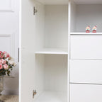 ecomi Wickelkommode Wickeltisch Baby Kommode aus Holz mit Wickelaufsatz, 3 Schubladen, 1 Tür, 100 cm Höhe in Weiß, Wickeltisch 113x100 cm Griffe verchromt