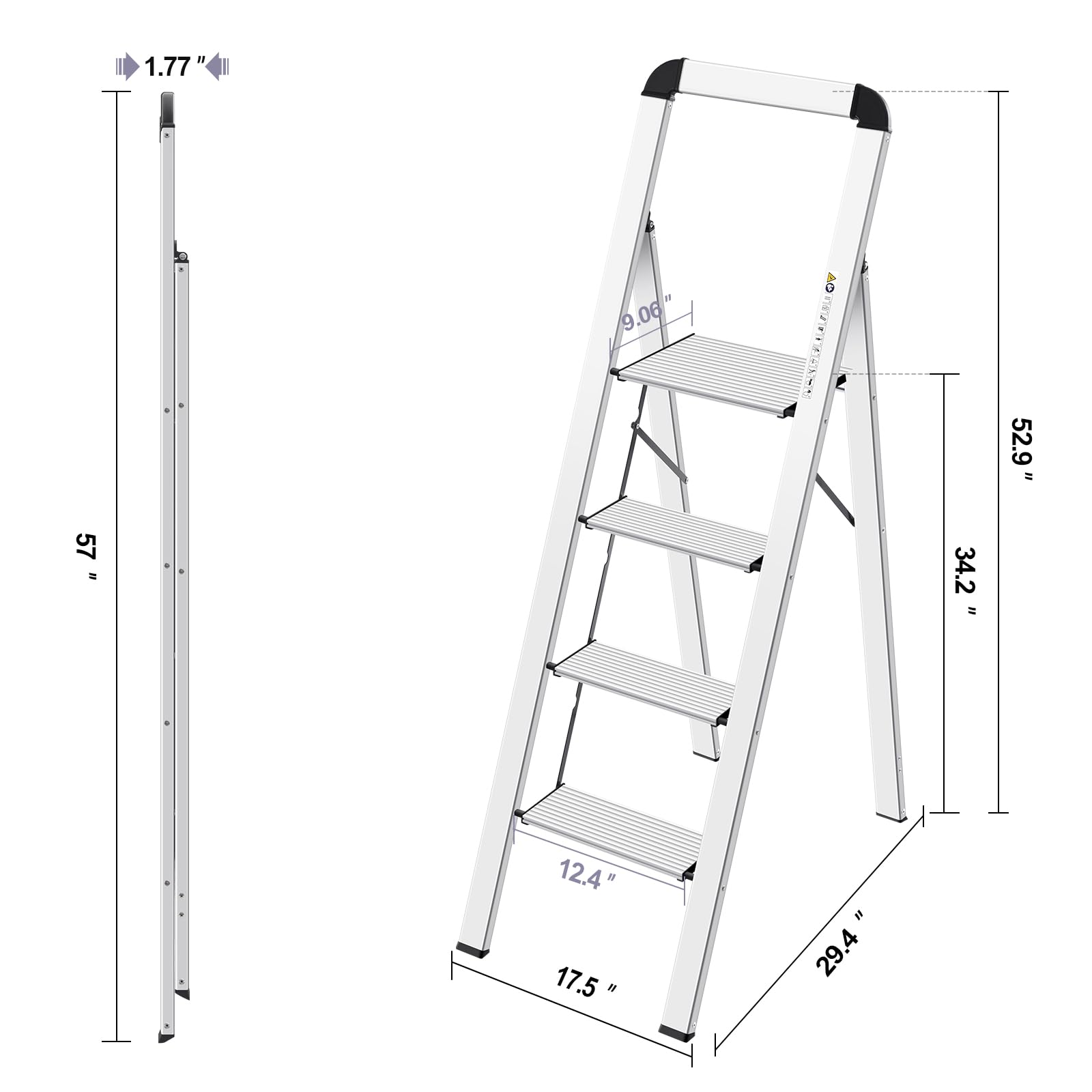 KINGRACK Leiter Aluminium, Trittleiter 4 stufen klappbar, leiter 4 stufen mit Handlauf, rutschfeste Haushaltsleiter mit Klappsicherung, Aluleiter Belastbar bis 150 kg, für Zuhause, Büro, Garten,Silber
