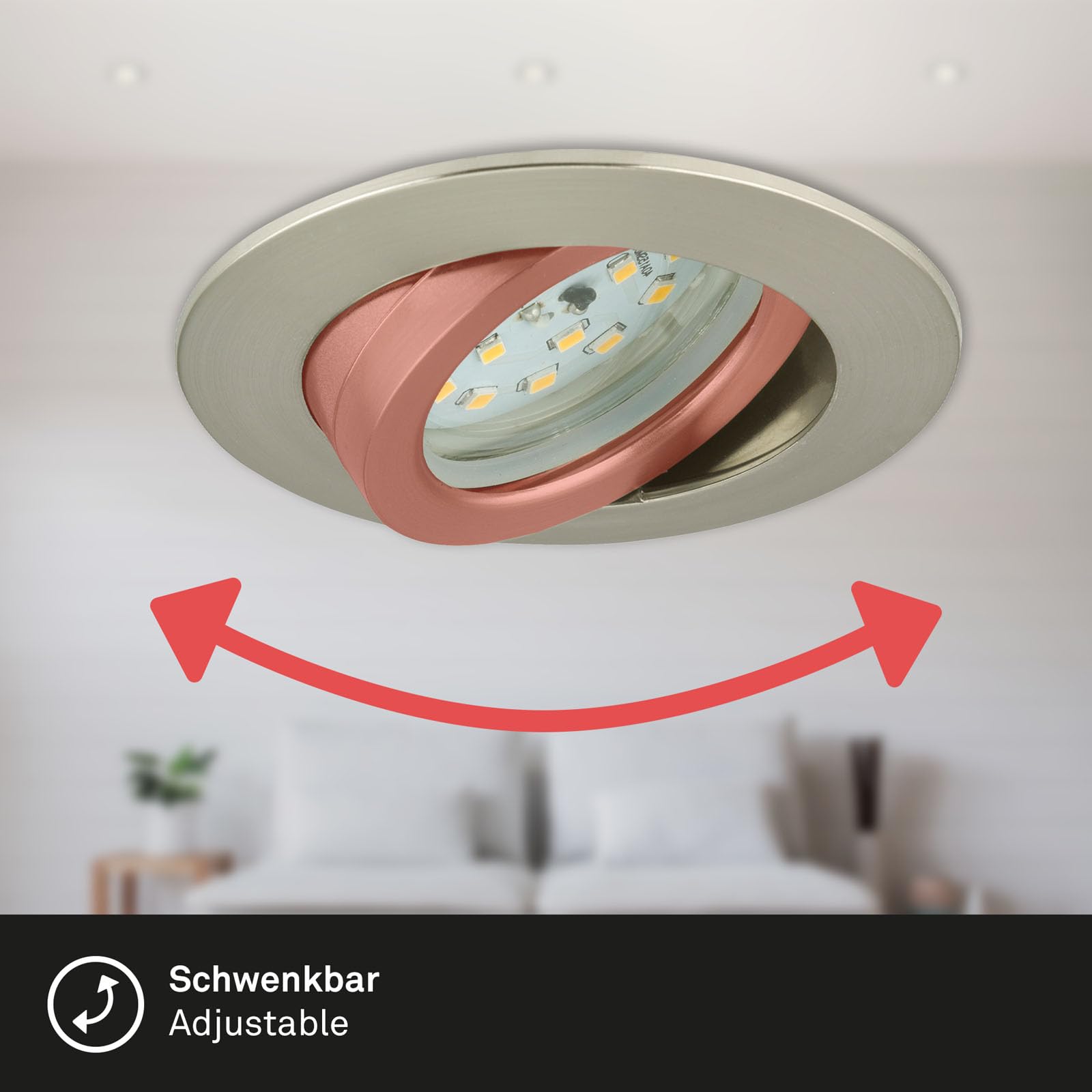 Briloner Leuchten LED Einbauleuchte, dimmbar, Einbaustrahler, LED Strahler, Spots, Deckenstrahler, Deckenspot, Lampen Wohnzimmer, LED Einbaustrahler 230v, Deckeneinbauleuchten, Einbaustrahler Set, schwenkbar, rund [Energieklasse A+]