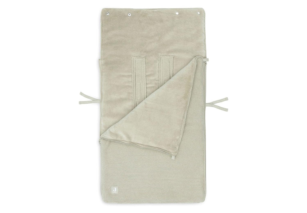 Jollein Fußsack Basic Knit Olive Green - Für Babyschale Kinderautositz Gruppe 0+ und Kinderwagen - Für 3-Punkt- und 5-Punkt-Gurt - Strickmuster und Fleece Futter - Olivgrün