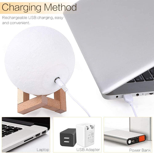 AGM 3D Mondlampe 15CM 2 Farben, USB wiederaufladbare Berührungslampe Empfindliches Nachtlicht mit Holzständer für Schlafzimmer