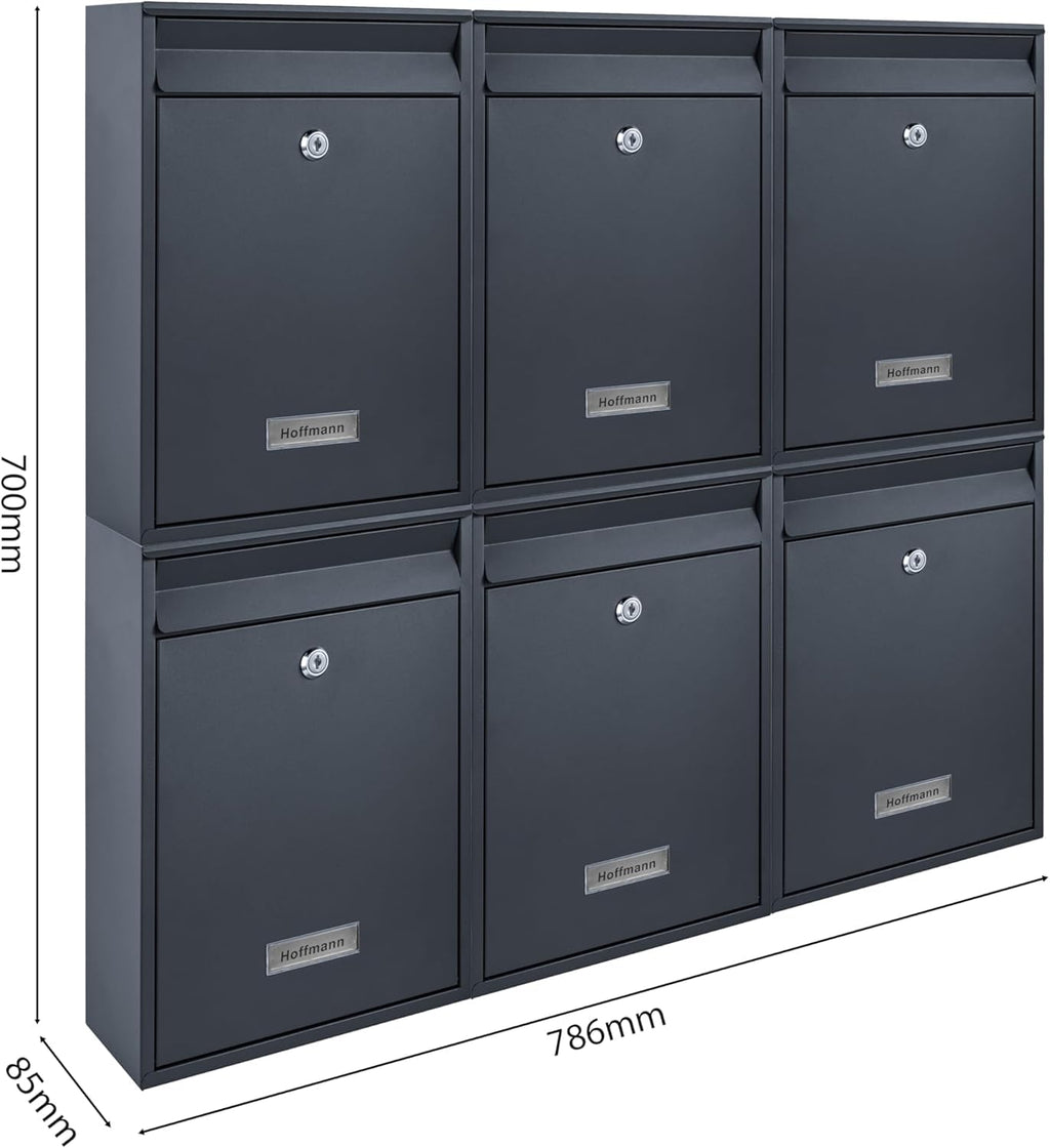 Zedelmaier Mehrfamilienhaus personalisiert 6er Briefkastensysteme DIN C4 Briefkastenanlage Briefkästen Wandbriefkasten Postkasten inkl. 4 Schlüsseln 26x35x8,5cm Anthrazit XL