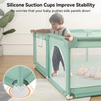 COMOMY Laufstall Baby, 180x200x66cm Laufgitter Baby Große XXL Sicherheitsspielplatz Schutzgitter für Kinder mit Weichem Netz, Rutschfestem Oxford Bottom, Bällen, Mini-Körbchen und 4 Zugringen, Grün