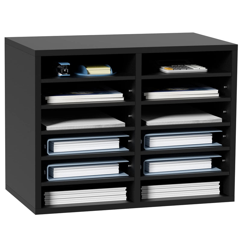 VEVOR Briefablage Schreibtisch Organizer 520 x 305 x 410 mm, 2,3–5,6 cm Einstellbar A4 Stapelbar Quer, Papierablage, Aufbewahrung Schreibtisch Ablagesystem Organisation, Ablage (Schwarz, 2 x 6 Fächer)