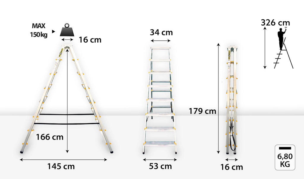 DRABEST Leiter PRO Serie Trittleiter Alu Klaptritt 8 Stufen Klappleiter Beidseitig Leiter max 150 kg
