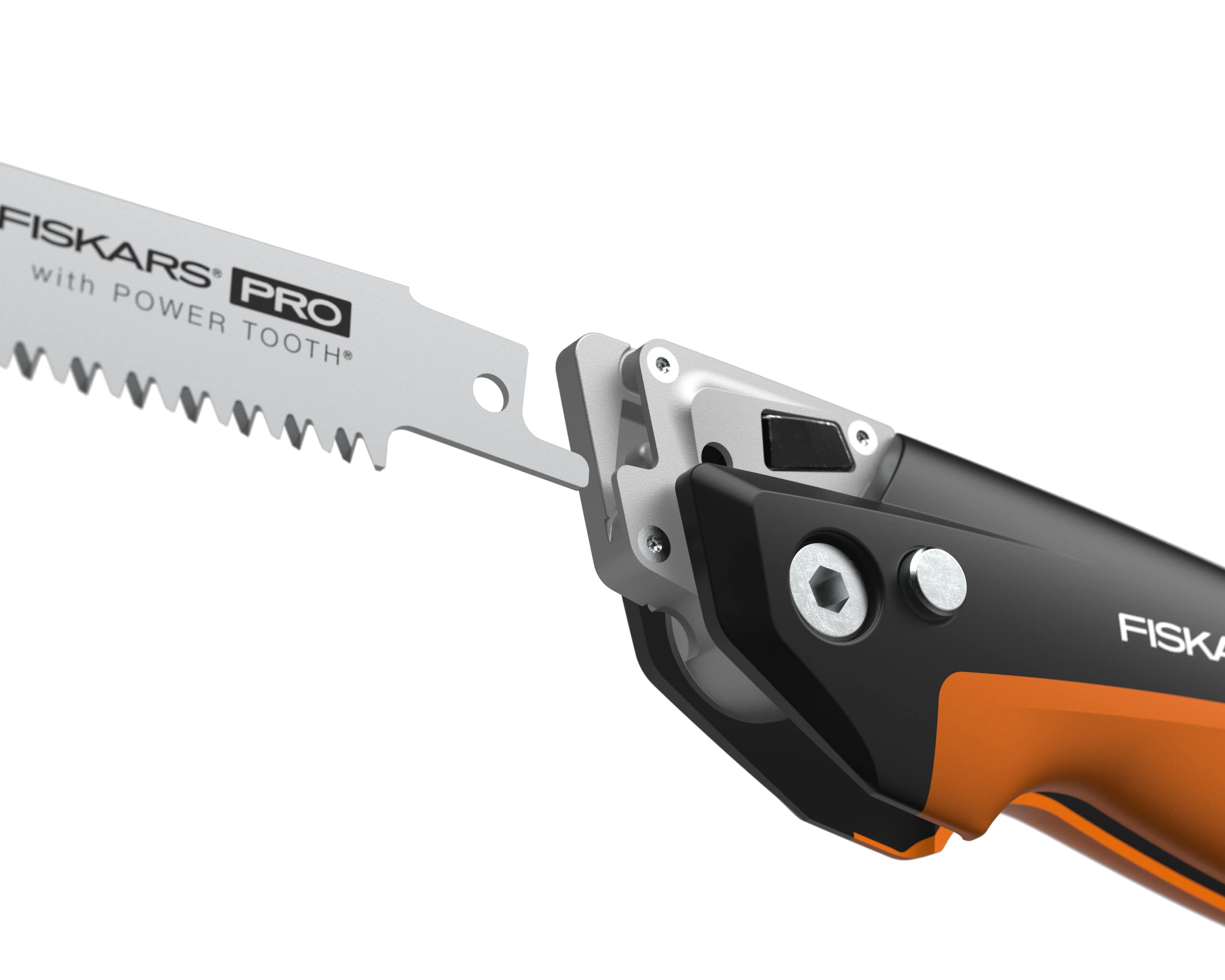 Fiskars Pro Kompakte Klappsäge, Inkl. 2 Sägeblättern, Sägeblattlänge: 15 cm, 13 TPI und 24 TPI, Schwarz/Orange, PowerTooth, 1062934