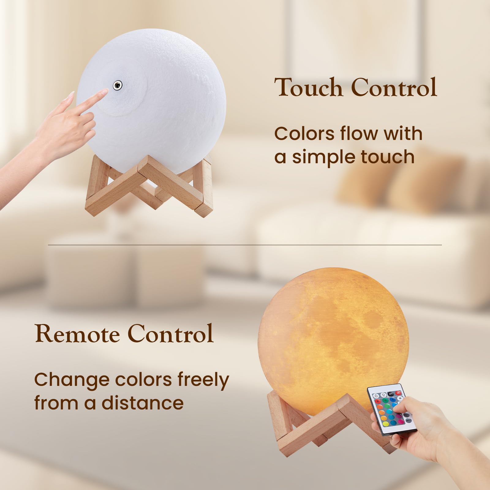 EXTSUD Mond Lampe 16 Farben 3D Mondlampe Nachtlampe mit mit Fernbedienung&Touchschalter Dimmbar USB Wiederaufladbare Schlafzimmer Dekorative Lichter Geschenke für Erwachsen Mädchen Jungen