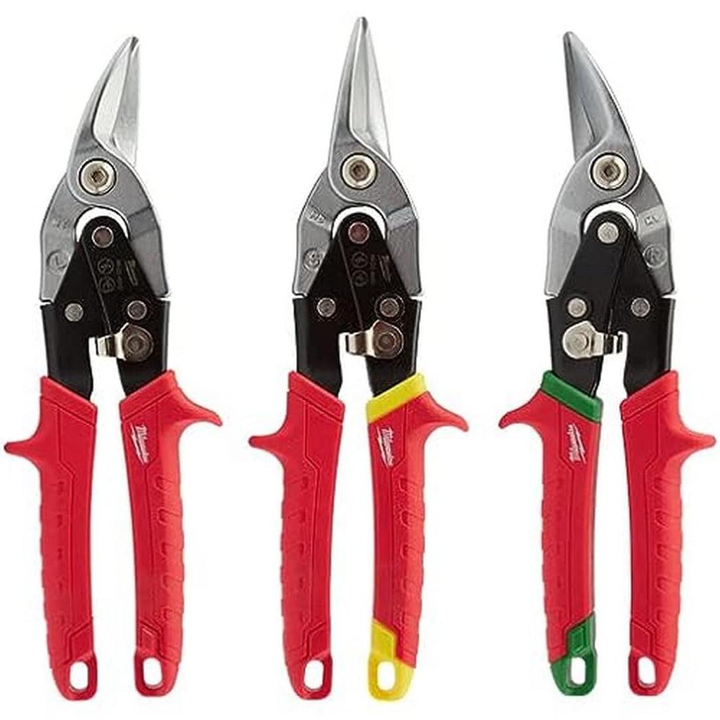 Milwaukee Metal Snips Triple Pack Left Right and Straight Cut Blechscheren Promo-Set 3-teilig 48224533, Rot, MLW48-22-4533