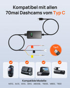 70mai Dashcam Hardwire Kit UP06, Typ-C Festverdrahtungs-Kit mit Dreistufig Einstellbarem Niederspannungsschutz, Kompatibel mit 70mai M310/A510/A810/4K Omni/T800E/T800, 24Std. Parkmodus
