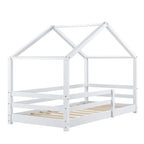 [en.casa] Kinderbett Knätten Hausbett Bodenbett 90 x 200 cm Holzbett für Kinder mit Rausfallschutz Bettgestell mit Lattenrost Kiefernholz Weiß