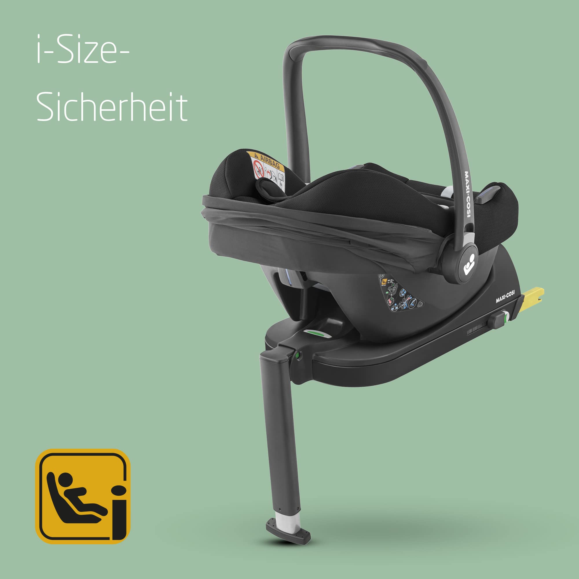 Maxi-Cosi CabrioFix i-Size, Babyschale, 0–12 Monate, max. 12 kg, leichter i-Size Kindersitz (3,2 kg), Sonnenverdeck, gepolsterter Sitz, für viele Maxi-Cosi Kinderwagen, Essential Black