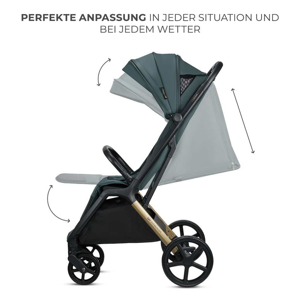 Kinderkraft LOOM Kompakter und leichter Buggy, automatisches Zusammenklappen, große pannensichere Räder, verstellbare Rückenlehne, ab Geburt bis 22 kg, Grün