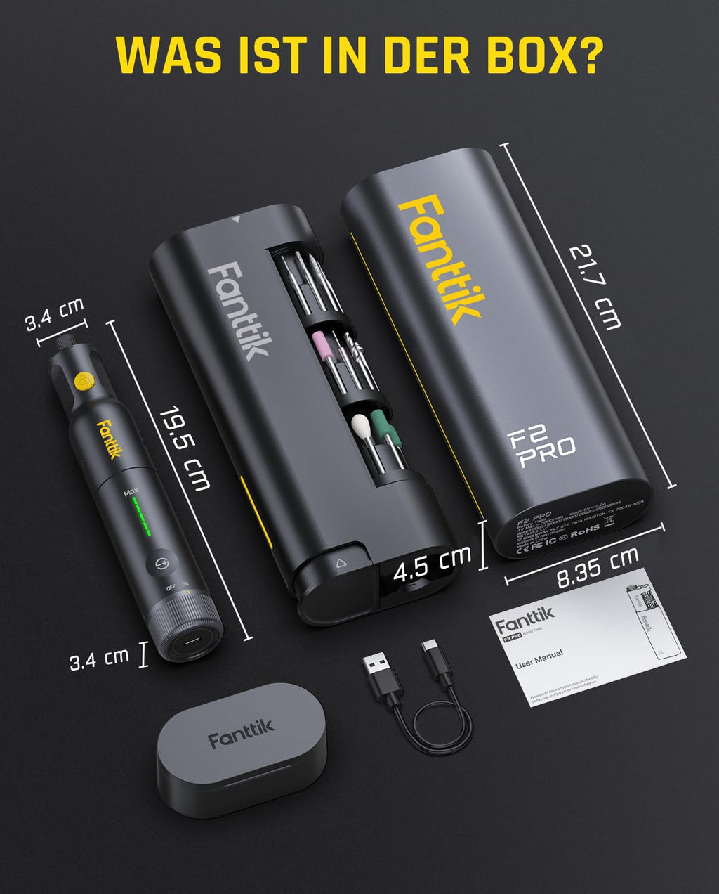Fanttik F2 PRO Akku Multifunktionswerkzeug, starker Magnetmotor, Revostor-Hub, Rotationswerkzeug Set mit 5 Gang (25000 U/min), zum Schleifen, Polieren, 3D-Druck, Bohren, Schnitzen, Schneiden