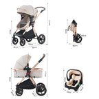 BEBBY 3-in-1 Kinderwagen KombiKinderwagen-Set 2-in-1 Buggy faltbar Luxus Hochlandschaft Neugeborenes Tragbarer Zusammenklappbarer Kinderwagen Travel System (D2-Black., H2-D)