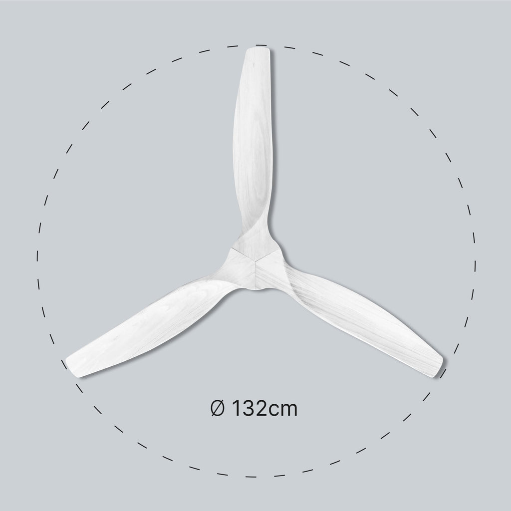 Ufesa Deckenventilator, 40W, 6 Geschwindigkeiten, Ultra Silent, 3 Naturholzflügel 132cm, Sommer - Winter Funktion, 8h Timer, Fernbedienung, Weiß