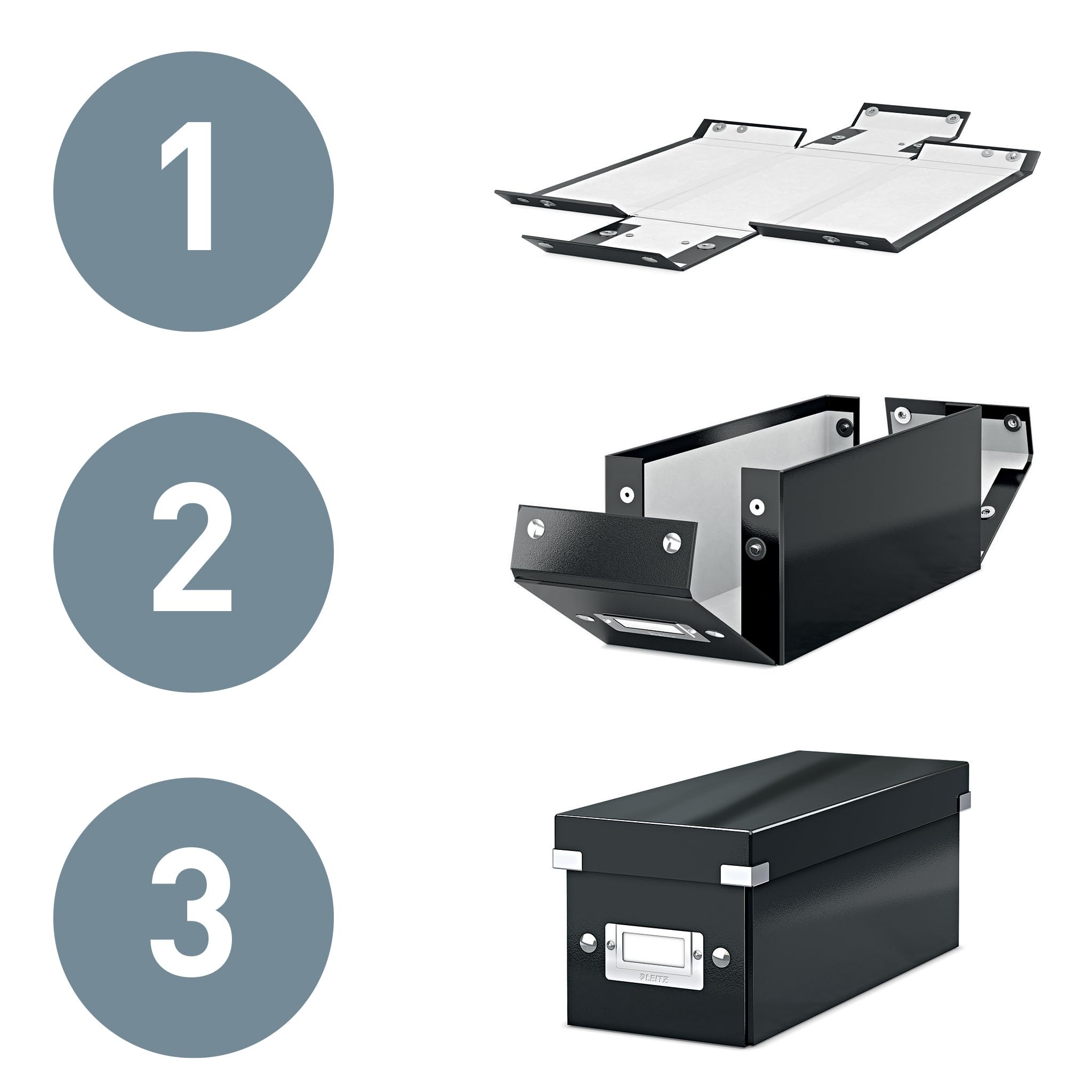 Leitz Click & Store Aufbewahrungsbox mit Deckel Mittel-Groß, Box für Unterlagen bis A4 im Büro u. Haushalt, Transportbox aus 85 % recycelter Premium-Hartpappe, Stabile Metallgriffe, Gelb, 60440016