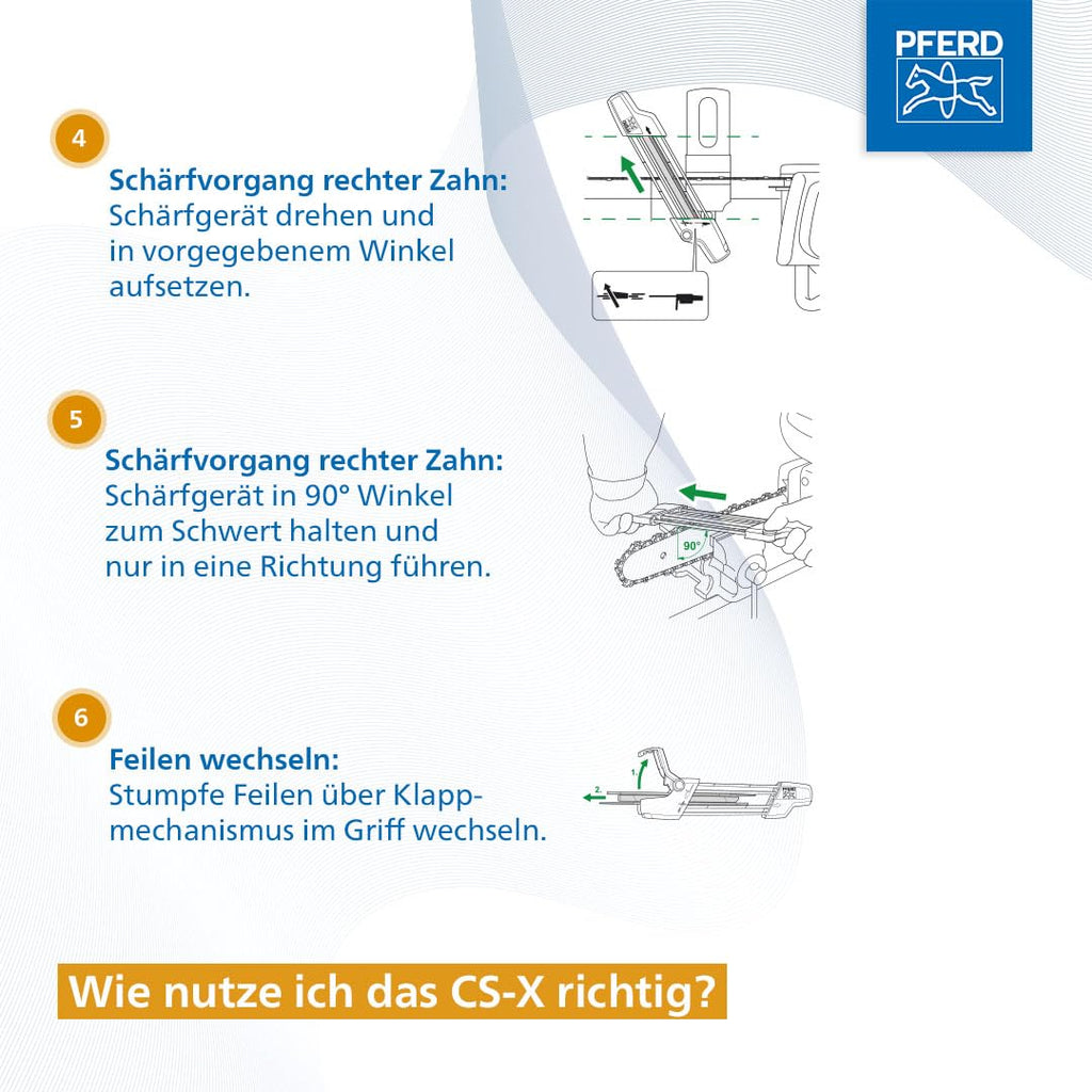 PFERD Tools Kettensägeschärfgerät Chain Sharp CS-X, Feilen-ø 4,8 mm, 11098048 - Sägezahn und Tiefenbegrenzer in einem Arbeitsgang bearbeiten