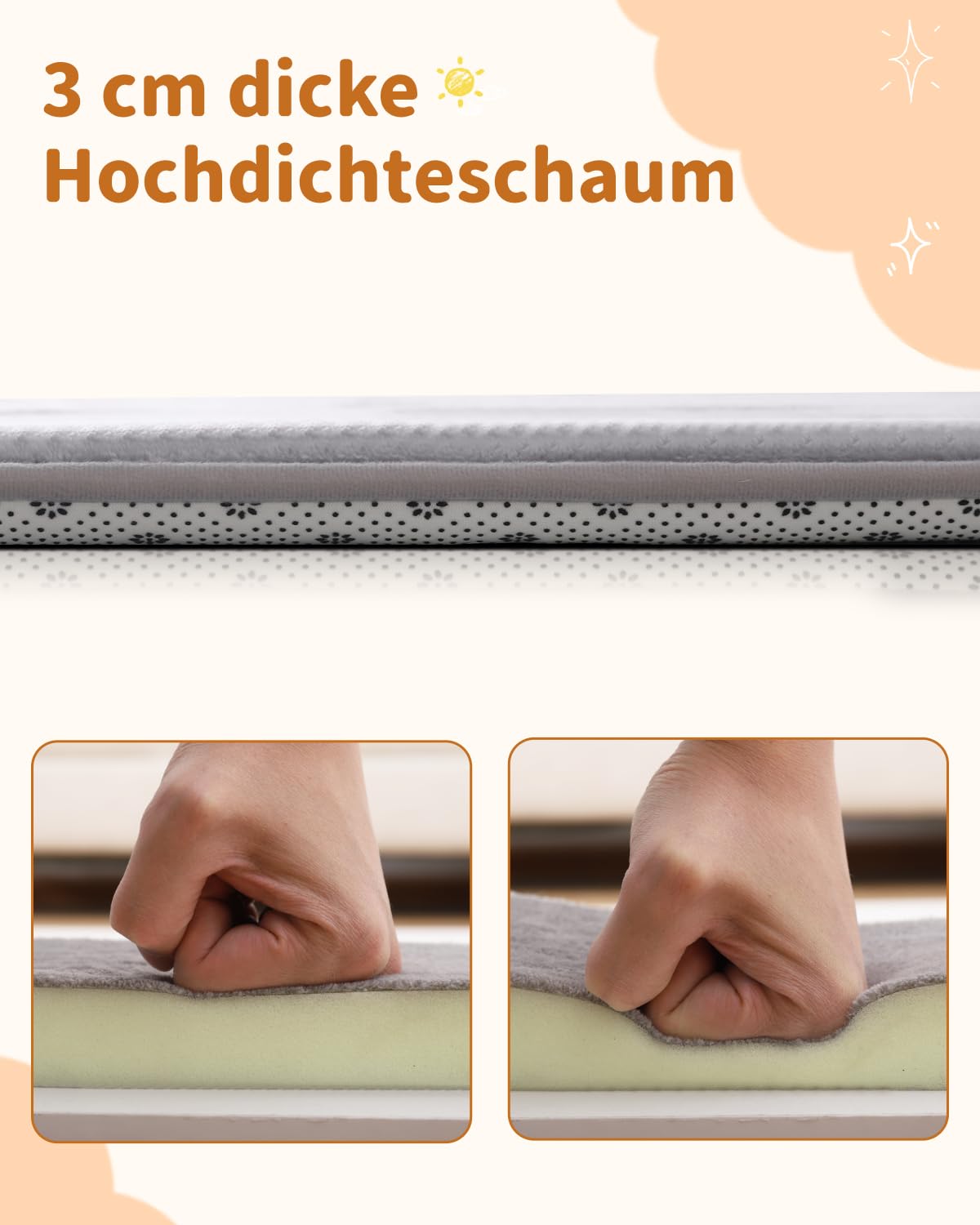 Favodormir Dicke Krabbelmatte Baby 120×120×3cm,Schaumfüllung Teppich Spielmatte Baby,Rutschfester Unterseite&Weicher Kurzflor, Pflegeleicht,Teppich Kinderzimmer,Spielmatten Für Laufgitter,Grau