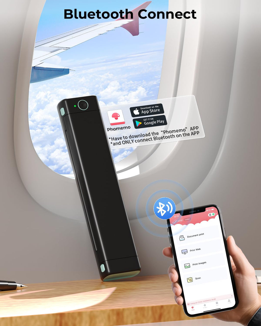 Phomemo M08F Thermodrucker A4 Mobiler Bluetooth Drucker, Tragbarer Wireless Printer für Unterwegs Kompatibel Android iOS, Thermopapier Drucker, Schwarz Grün