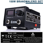 Brandmalerei 100W mit 23-teilig Spitz und zwei Stiften, Holzbrenner Brennkolben Set, Temperatur Einstellbar 0-750°C, Brandmalstation Brandmalkolben Brandmalgeräte für Holz, Leder und Kork