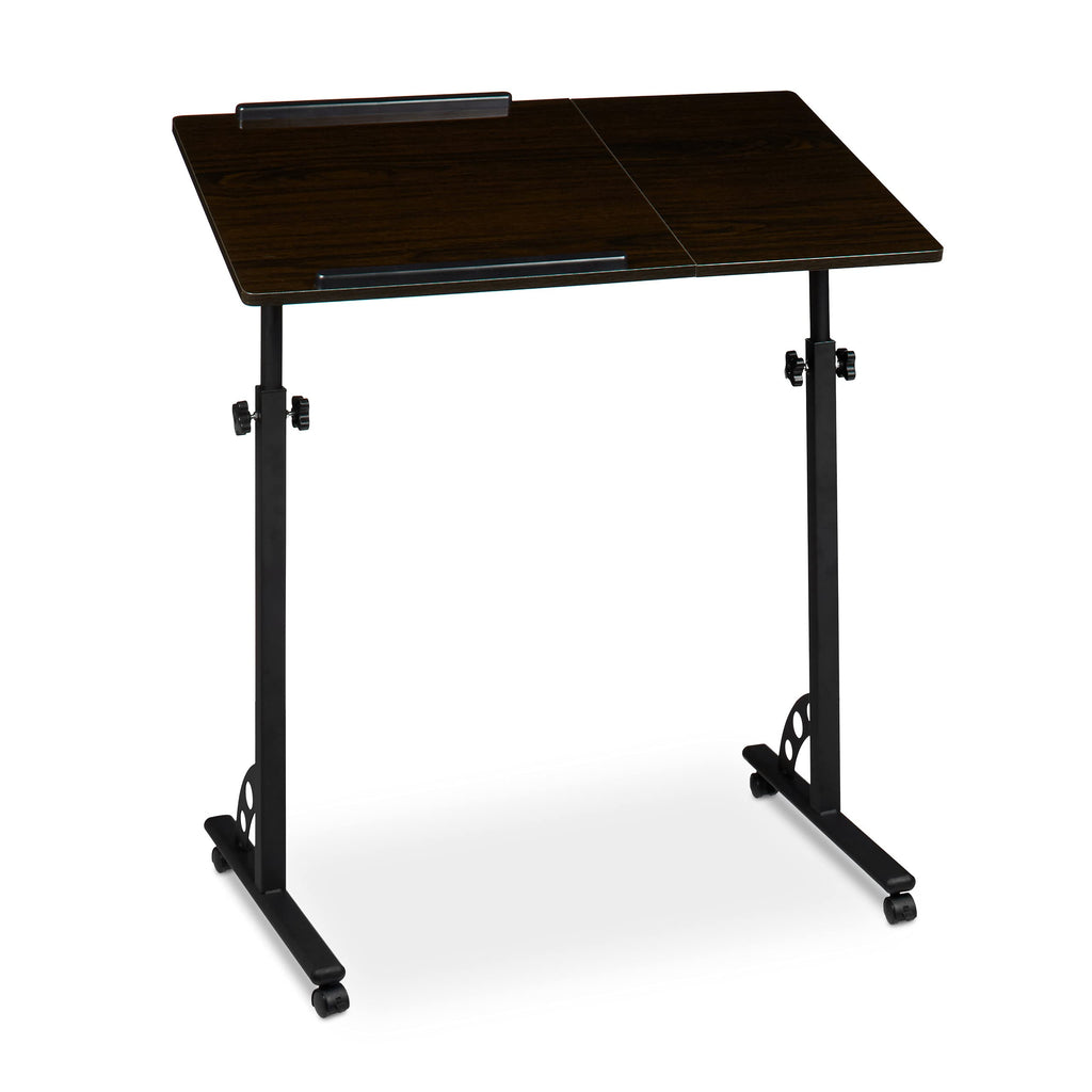 Relaxdays Laptoptisch groß höhenverstellbar H x B x T: 110 x 80 x 50 cm Mobiles Rednerpult mit Rollen zum Bremsen für Notebook mit Ablage für Beamer, große Laptops, Mäuse etc, Ebenholz (schwarz)
