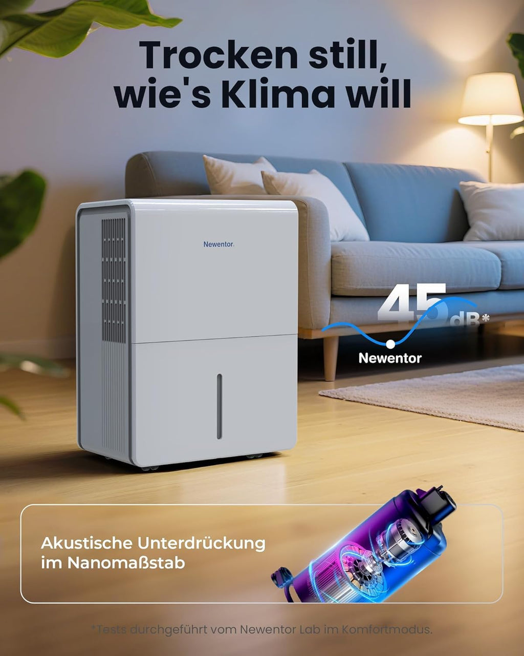 Newentor Luftentfeuchter elektrisch 25L, Entfeuchter elektrisch keller, Raumentfeuchter elektrisch, Dehumidifiers for home für 215m³/80m², mit Timer, Filter, Ablaufschlauch, 10 J. Gar.