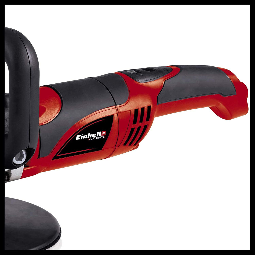 Einhell Polier- und Schleifmaschine CC-PO 1100/1E (1.100 W, bis 3.500 min-1, Drehzahlelektronik, Spindelarretierung, Kletthaftung, inkl. 1x Schaumstoffaufsatz, 2x Synthetikpolierhaube, Schleifpapiere)