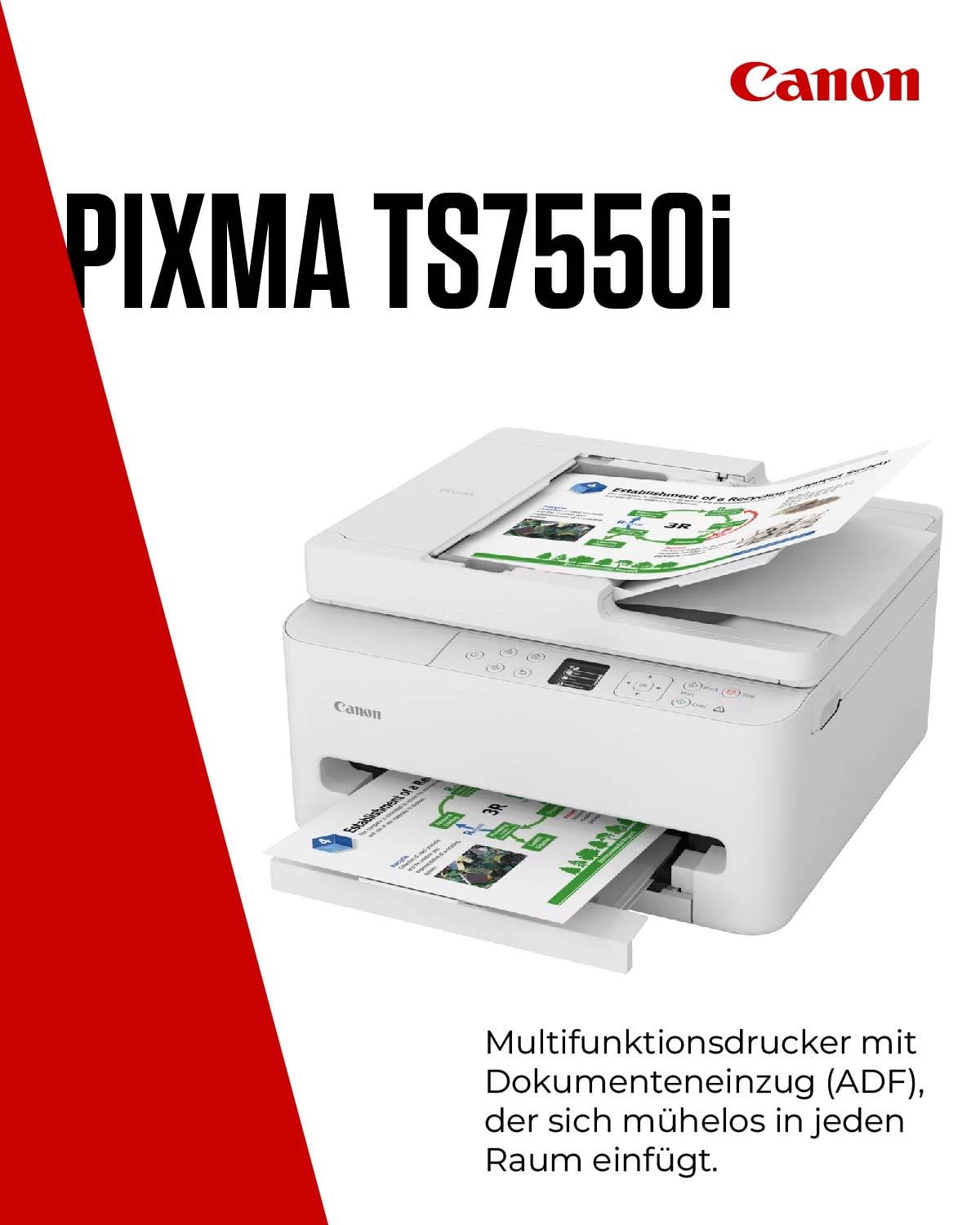 Canon PIXMA TS7550I - WLAN-Multifunktionsdrucker mit ADF, Papierkassette und Frontbedienung | Kabelloses Drucken vom Smartphone leicht gemacht PIXMA Print Plan kompatibel