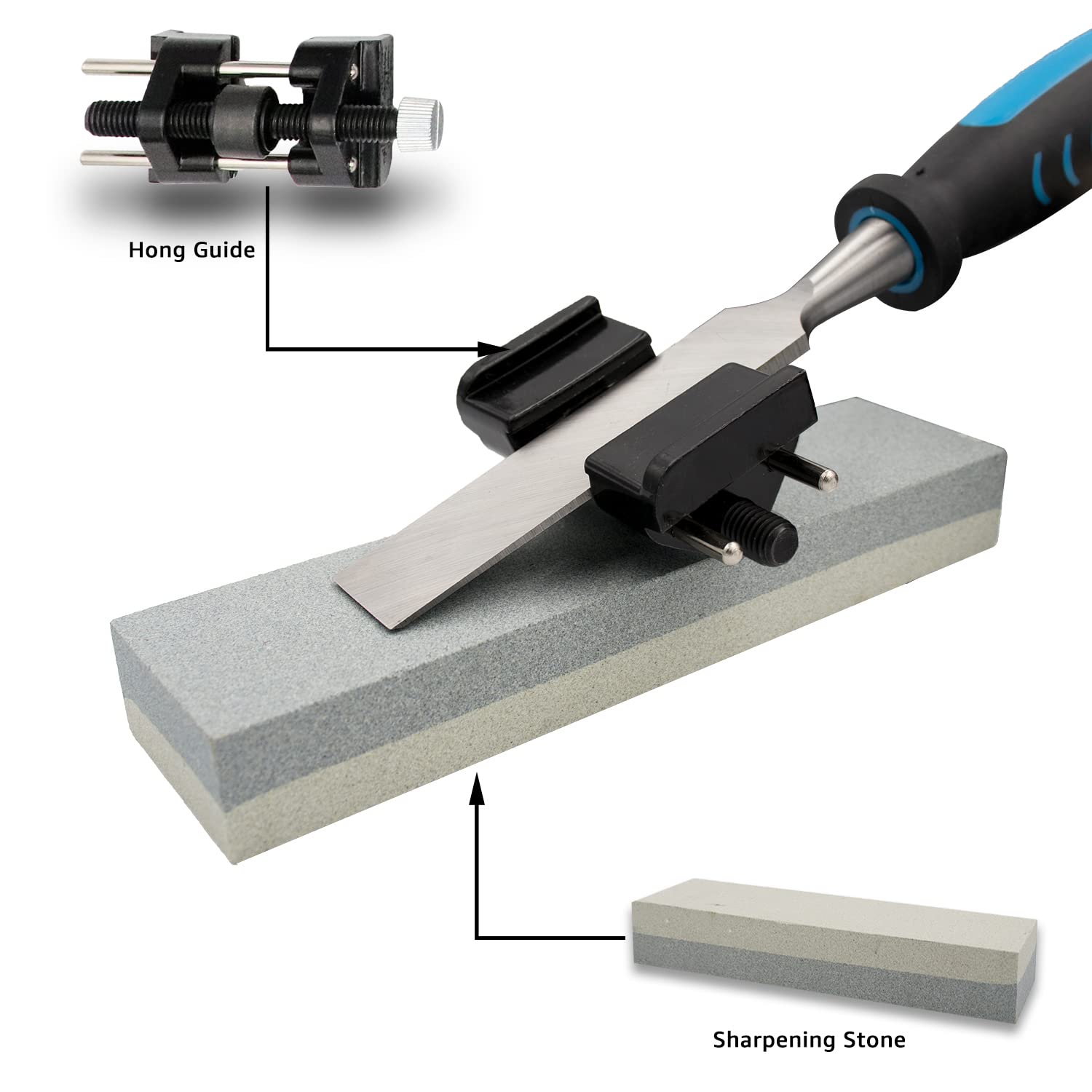 Amazon Basics Holzbearbeitungs-, Holzmeißel-Set zum Schnitzen mit Schleifführung, Schleifstein und Aufbewahrungskoffer, 1/4" - 1-1/2", 8-teilig