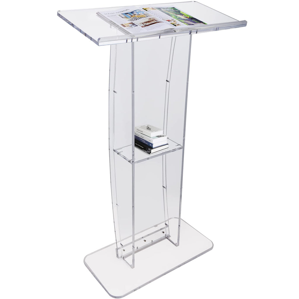 VEVOR Acryl-Podium Stehpult Rednerpult, 119,8 cm Klarer Acryl-Podiumsständer mit Breiter Lesefläche & Ablagefach, Stehschreibtisch für Büro, Schule, 15 kg Tragfähigkeit Podium-Ständer Transparent