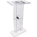 VEVOR Acryl-Podium Stehpult Rednerpult, 119,8 cm Klarer Acryl-Podiumsständer mit Breiter Lesefläche & Ablagefach, Stehschreibtisch für Büro, Schule, 15 kg Tragfähigkeit Podium-Ständer Transparent