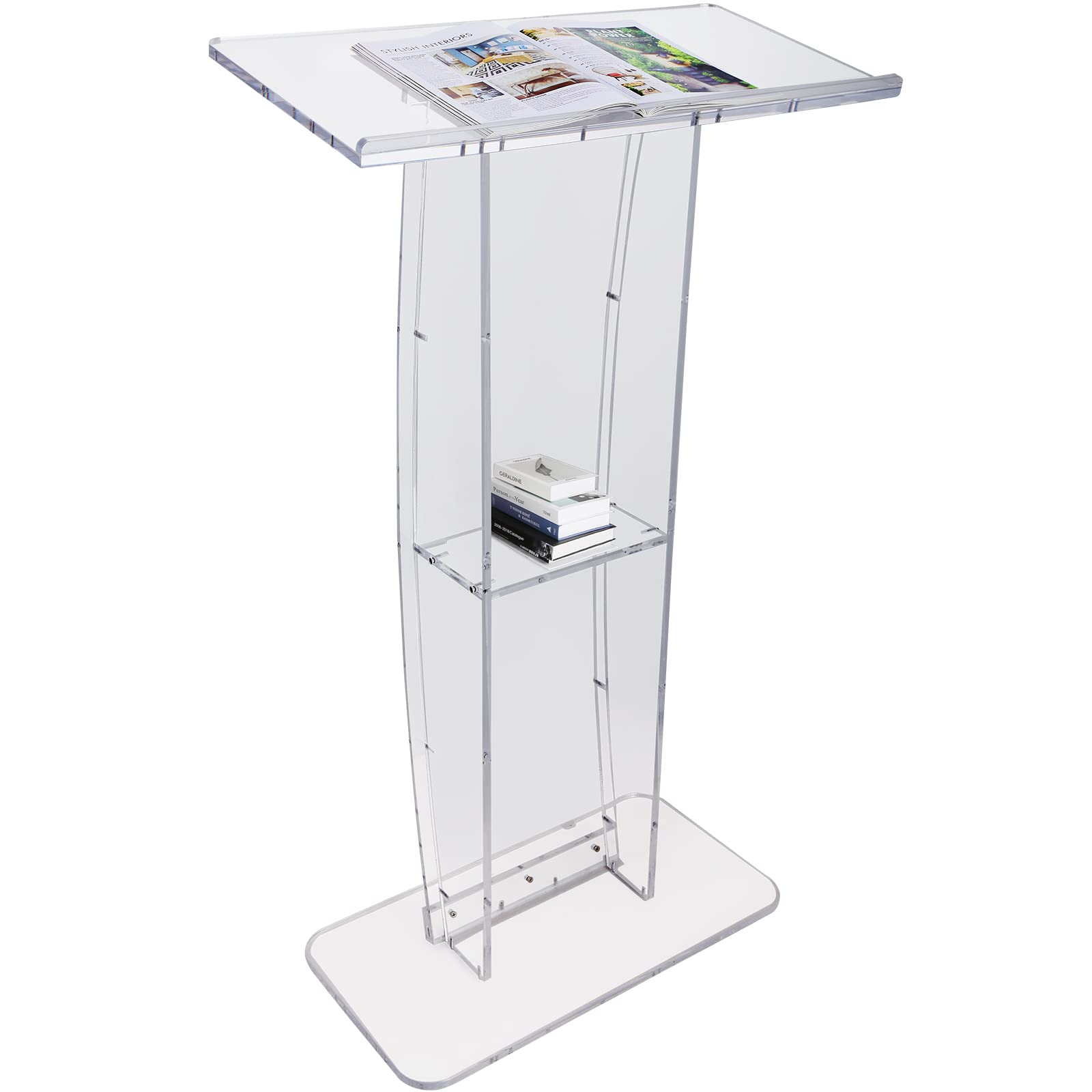VEVOR Acryl-Podium Stehpult Rednerpult, 119,8 cm Klarer Acryl-Podiumsständer mit Breiter Lesefläche & Ablagefach, Stehschreibtisch für Büro, Schule, 15 kg Tragfähigkeit Podium-Ständer Transparent
