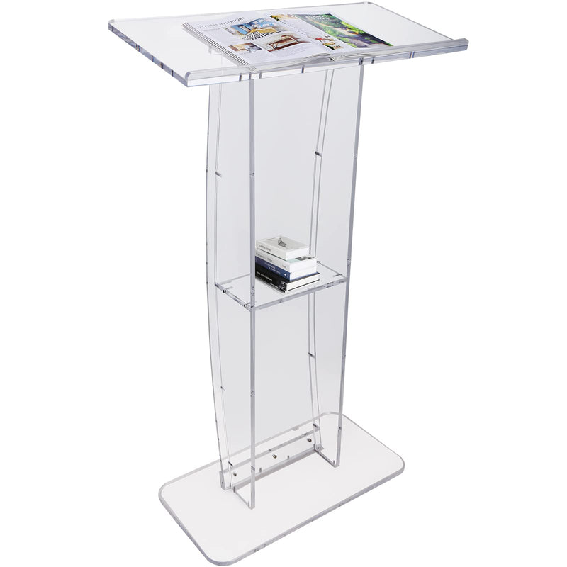 VEVOR Acryl-Podium Stehpult Rednerpult, 119,8 cm Klarer Acryl-Podiumsständer mit Breiter Lesefläche & Ablagefach, Stehschreibtisch für Büro, Schule, 15 kg Tragfähigkeit Podium-Ständer Transparent